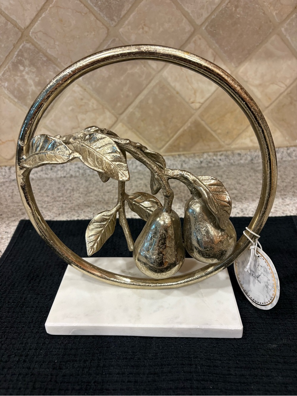 Metallic Pear Sculpture on Marble Base